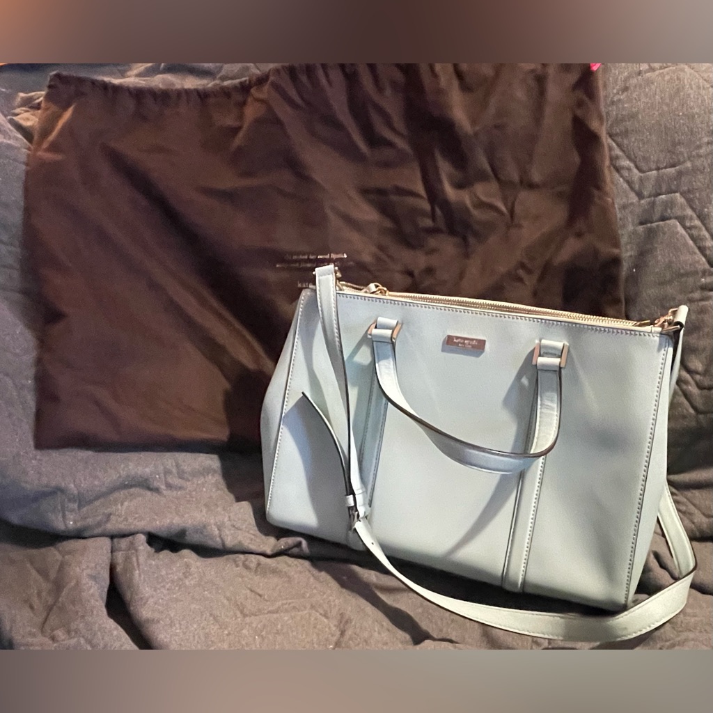Kate Spade Saffiano Leather Light Blue Crossbody Satchel Bag